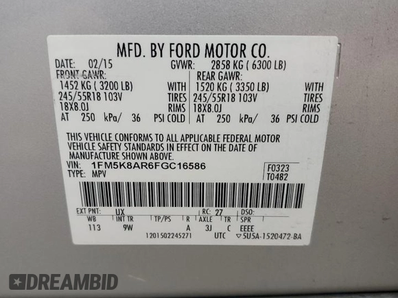 2015 Ford Utility Police Interceptor with VIN 1FM5K8AR6FGC16586, listed as a Copart auction lot 77998884 with 139,563 mi miles and Salvage Title. Bid and sale history available at carsss.com. Image 14.