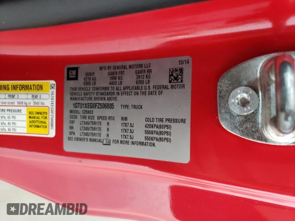 2015 GMC Sierra 1500 with VIN 1GT01XEG6FZ506805, listed as a Copart auction lot 74214214 with 183,578 mi miles and Salvage Title. Bid and sale history available at DreamBid. Image 12.