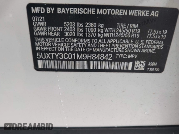 2021 BMW X3 sDrive30i z VIN 5UXTY3C01M9H84842, wystawiony jako IAAI lot #41971344 z przebiegiem 37 126 mil mil oraz . Historia ofert i sprzedaży dostępna na DreamBid. Obrazek 9.