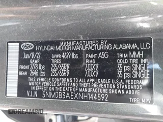 2022 Hyundai Tucson SEL with VIN 5NMJB3AEXNH144592, listed as a IAAI auction lot 42037487 with 75,651 mi miles and . Bid and sale history available at DreamBid. Image 9.