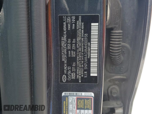 2021 Hyundai Elantra SEL z VIN 5NPLM4AG8MH000938, wystawiony jako Copart lot #56204845 z przebiegiem 90 196 mil mil oraz Szkoda całkowita • Salvage title. Historia ofert i sprzedaży dostępna na DreamBid. Obrazek 12.