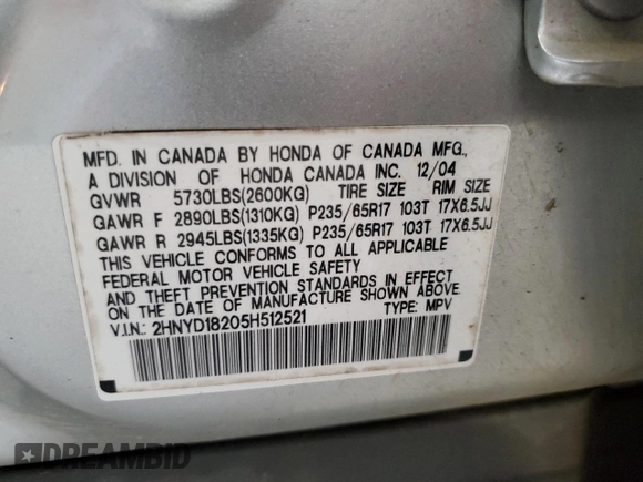 2005 Acura MDX with VIN 2HNYD18205H512521, listed as a Copart auction lot 43336205 with 264,949 mi miles and Salvage Title. Bid and sale history available at carsss.com. Image 13.