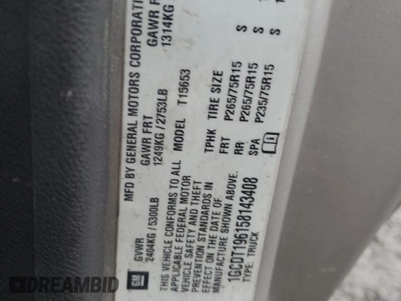 2005 Chevrolet Colorado LS Z71 z VIN 1GCDT196158143408, wystawiony jako Copart lot #89396345 z przebiegiem 207 636 mil mil oraz Nie do naprawy • Non repairable. Historia ofert i sprzedaży dostępna na DreamBid. Obrazek 14.