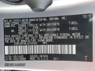 2018 Toyota Highlander Limited with VIN 5TDYZRFH6JS246060, listed as a Copart auction lot 56359525 with 196,151 mi miles and Salvage title. Bid and sale history available at DreamBid. Image 14.