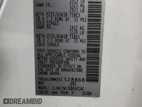 2014 Infiniti QX60 with VIN 5N1AL0MM5EC528868, listed as a Copart auction lot 44406045 with 126,198 mi miles and Salvage Title. Bid and sale history available at carsss.com. Image 12.