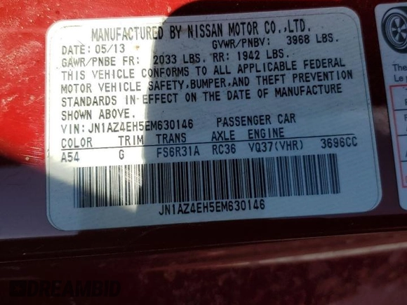 2014 Nissan 370Z Nismo with VIN JN1AZ4EH5EM630146, listed as a Copart auction lot 48034785 with Not Provided miles and Salvage Title. Bid and sale history available at DreamBid. Image 14.