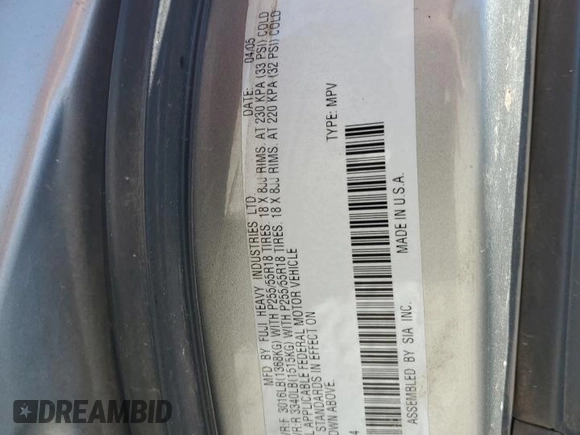 2006 Subaru Tribeca 7-Pass with VIN 4S4WX85CX64400474, listed as a Copart auction lot 58750745 with Not provided miles and Clean title. Bid and sale history available at DreamBid. Image 12.
