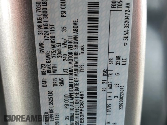 2023 Ford F-150 XL with VIN 1FTFW1E83PFC67461, listed as a Copart auction lot 81063714 with 10,498 mi miles and Salvage Title. Bid and sale history available at carsss.com. Image 12.
