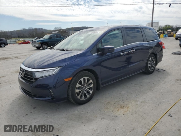 2022 Honda Odyssey EX-L with VIN 5FNRL6H74NB036835, listed as a Copart auction lot 50445655 with 55,276 mi miles and Salvage Title. Bid and sale history available at DreamBid. Image 1.