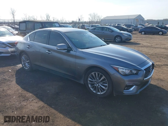 2019 Infiniti Q50 3.0t LUXE with VIN JN1EV7AP7KM513059, listed as a IAAI auction lot 41737122 with 77,337 mi miles. Bid and sale history available at carsss.com. Image 1.