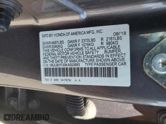 2019 Acura TLX with VIN 19UUB1F33KA003993, listed as a Copart auction lot 56458305 with 118,466 mi miles and Salvage title. Bid and sale history available at DreamBid. Image 13.