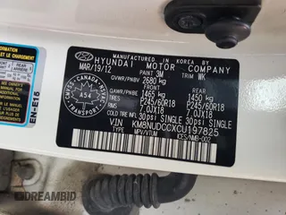 2012 Hyundai Veracruz Limited with VIN KM8NUDCCXCU197825, listed as a Copart auction lot 52747625 with Not provided miles and Clean title. Bid and sale history available at DreamBid. Image 13.