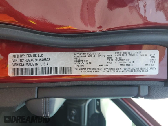 2024 Jeep Grand Cherokee Altitude with VIN 1C4RJGAG3R8546623, listed as a Copart auction lot 58537215 with 28,057 mi miles and Clean title. Bid and sale history available at DreamBid. Image 13.