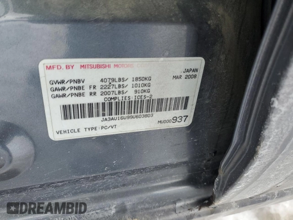 2009 Mitsubishi Lancer DE with VIN JA3AU16U99U603803, listed as a Copart auction lot 88641835 with 373,180 mi miles and Clean Title. Bid and sale history available at carsss.com. Image 13.