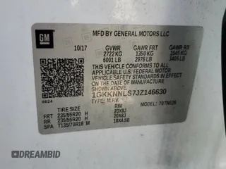 2018 GMC Acadia SLT z VIN 1GKKNNLS7JZ146630, wystawiony jako Copart lot #53325865 z przebiegiem 144 063 mil mil oraz Szkoda całkowita • Salvage title. Historia ofert i sprzedaży dostępna na DreamBid. Obrazek 14.