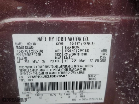 2018 Ford Edge SEL with VIN 2FMPK4J82JBB78587, listed as a Copart auction lot 52017595 with 179,536 mi miles and Clean Title. Bid and sale history available at carsss.com. Image 13.