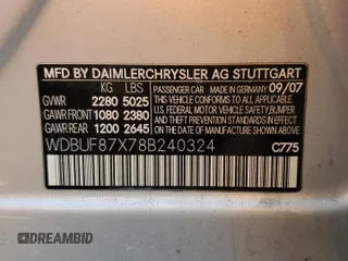 2008 Mercedes-Benz E 350 Luxury with VIN WDBUF87X78B240324, listed as a Copart auction lot 79126734 with 5,758 mi miles and Salvage Title. Bid and sale history available at DreamBid. Image 12.