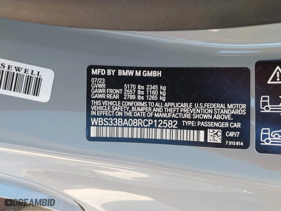2024 BMW M4 Competition xDrive with VIN WBS33BA08RCP12582, listed as a IAAI auction lot 41646042 with 2,884 mi miles. Bid and sale history available at carsss.com. Image 9.