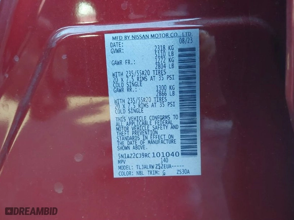2024 Nissan Murano SL with VIN 5N1AZ2CJ9RC101040, listed as a IAAI auction lot 41228553 with 26,969 mi miles. Bid and sale history available at carsss.com. Image 9.