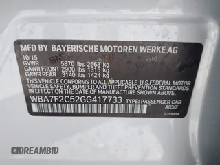 2016 BMW 7 Series 750i xDrive with VIN WBA7F2C52GG417733, listed as a IAAI auction lot 42040625 with 91,007 mi miles. Bid and sale history available at carsss.com. Image 9.