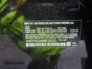 2021 BMW X3 xDrive30i with VIN 5UXTY5C0XM9F26203, listed as a Copart auction lot 44698984 with 37,923 mi miles and Non Repairable. Bid and sale history available at DreamBid. Image 13.