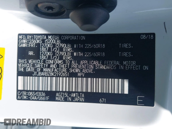 2019 Lexus NX 300 with VIN JTJBARBZ8K2192651, listed as a IAAI auction lot 42111207 with 148,393 mi miles and . Bid and sale history available at DreamBid. Image 9.
