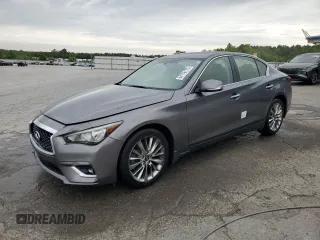 2018 Infiniti Q50 Luxe with VIN JN1EV7ARXJM443914, listed as a Copart auction lot 54176175 with 73,231 mi miles and Salvage title. Bid and sale history available at DreamBid. Image 1.