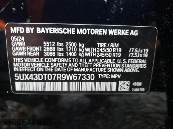 2024 BMW X4 M40i with VIN 5UX43DT07R9W67330, listed as a Copart auction lot 78283054 with 0 mi miles and Salvage Title. Bid and sale history available at carsss.com. Image 13.