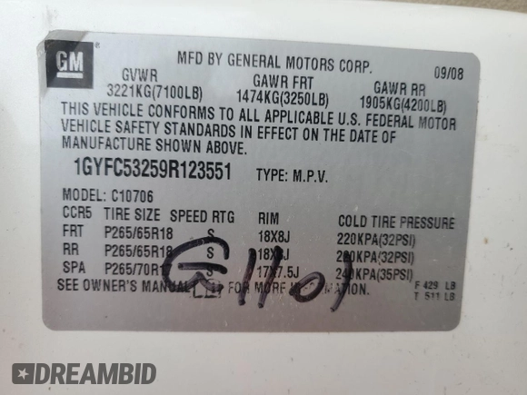 2009 Cadillac Escalade z VIN 1GYFC53259R123551, wystawiony jako Copart lot #50947345 z przebiegiem 263 763 mil mil oraz Czysty tytuł • Clean title. Historia ofert i sprzedaży dostępna na DreamBid. Obrazek 13.