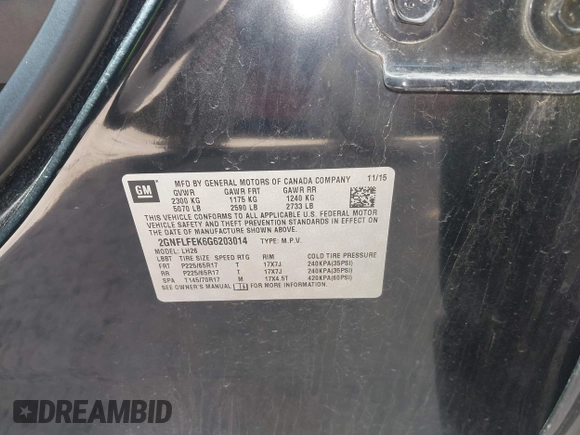 2016 Chevrolet Equinox LT z VIN 2GNFLFEK6G6203014, wystawiony jako IAAI lot #42205687 z przebiegiem 141 820 mil mil oraz . Historia ofert i sprzedaży dostępna na DreamBid. Obrazek 9.