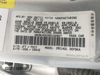 2009 Toyota Corolla with VIN 1NXBU40E39Z102927, listed as a IAAI auction lot 41864609 with 82,840 mi miles. Bid and sale history available at carsss.com. Image 9.