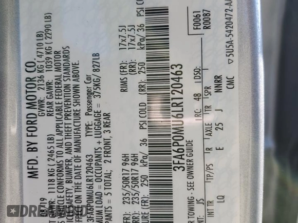2020 Ford Fusion Hybrid SEL with VIN 3FA6P0MU6LR120463, listed as a Copart auction lot 77073464 with 38,716 mi miles and Salvage Title. Bid and sale history available at carsss.com. Image 12.