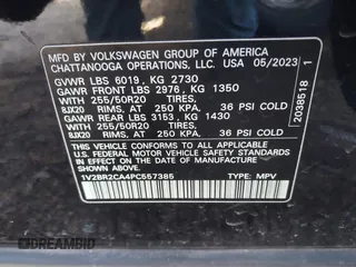 2023 Volkswagen Atlas SEL z VIN 1V2BR2CA4PC557385, wystawiony jako IAAI lot #42008233 z przebiegiem Nie podano mil oraz . Historia ofert i sprzedaży dostępna na DreamBid. Obrazek 9.