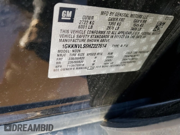 2017 GMC Acadia SLT with VIN 1GKKNVLS6HZ227614, listed as a Copart auction lot 42833345 with 70,222 mi miles and Salvage Title. Bid and sale history available at carsss.com. Image 14.