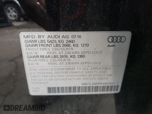 2017 Audi Q5 Premium Plus z VIN WA1L2AFP5HA030211, wystawiony jako Copart lot #46782525 z przebiegiem 139 496 mil mil oraz Szkoda całkowita • Salvage title. Historia ofert i sprzedaży dostępna na DreamBid. Obrazek 14.