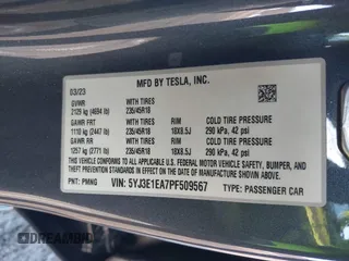 2023 Tesla Model 3 with VIN 5YJ3E1EA7PF509567, listed as a IAAI auction lot 41422396 with 28,914 mi miles. Bid and sale history available at carsss.com. Image 9.