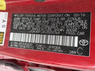2016 Toyota Prius Four with VIN JTDKARFU4G3509764, listed as a IAAI auction lot 41790044 with 106,037 mi miles. Bid and sale history available at carsss.com. Image 9.