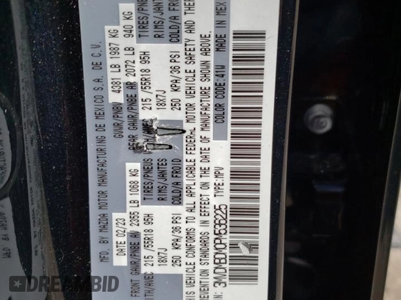 2023 Mazda CX-30 S Premium with VIN 3MVDMBDM0PM536225, listed as a Copart auction lot 48455505 with 29,617 mi miles and Salvage Title. Bid and sale history available at DreamBid. Image 12.