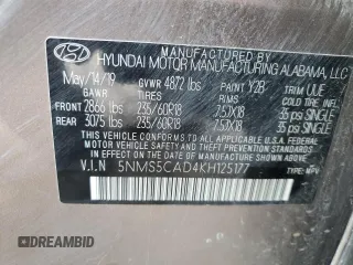 2019 Hyundai Santa Fe Ultimate with VIN 5NMS5CAD4KH125177, listed as a Copart auction lot 83832384 with 67,952 mi miles and Salvage Title. Bid and sale history available at carsss.com. Image 12.