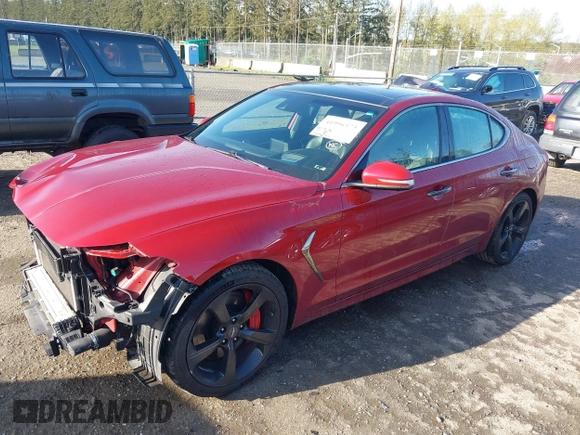 2019 Genesis G70 3.3T Advanced with VIN KMTG34LE6KU022487, listed as a IAAI auction lot 41996573 with 56,236 mi miles. Bid and sale history available at carsss.com. Image 18.
