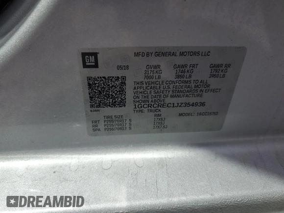 2018 Chevrolet Silverado 1500 LT with VIN 1GCRCREC1JZ354936, listed as a Copart auction lot 50747775 with 129,362 mi miles and Salvage Title. Bid and sale history available at DreamBid. Image 15.