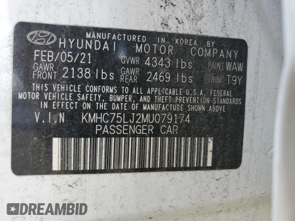 2021 Hyundai Ioniq SE with VIN KMHC75LJ2MU079174, listed as a Copart auction lot 58291294 with 24,377 mi miles and Salvage title. Bid and sale history available at DreamBid. Image 13.