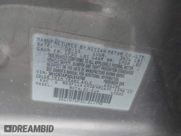 2016 Nissan Versa S Plus с VIN 3N1CN7AP3GL814792, выставлен на аукционе IAAI как лот 42352944 с пробегом 220 000 миль миль и . История ставок и продаж доступна на DreamBid. Изображение 9.