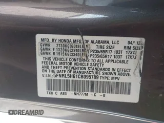 2012 Honda Odyssey EX-L with VIN 5FNRL5H61CB095789, listed as a IAAI auction lot 42065507 with 138,570 mi miles and . Bid and sale history available at DreamBid. Image 9.
