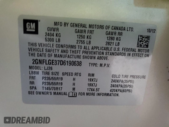 2013 Chevrolet Equinox LTZ z VIN 2GNFLGE37D6190638, wystawiony jako Copart lot #52785605 z przebiegiem 123 204 mil mil oraz Czysty tytuł • Clean title. Historia ofert i sprzedaży dostępna na DreamBid. Obrazek 13.