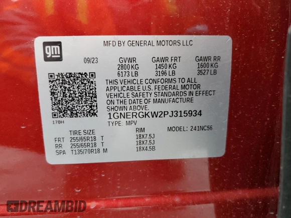 2023 Chevrolet Traverse LT Cloth with VIN 1GNERGKW2PJ315934, listed as a Copart auction lot 53751945 with 4,932 mi miles and Salvage title. Bid and sale history available at DreamBid. Image 14.