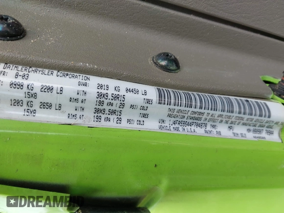 2004 Jeep Wrangler Sahara с VIN 1J4FA59S44P704878, выставлен на аукционе IAAI как лот 42226255 с пробегом 88 886 миль миль и . История ставок и продаж доступна на DreamBid. Изображение 9.