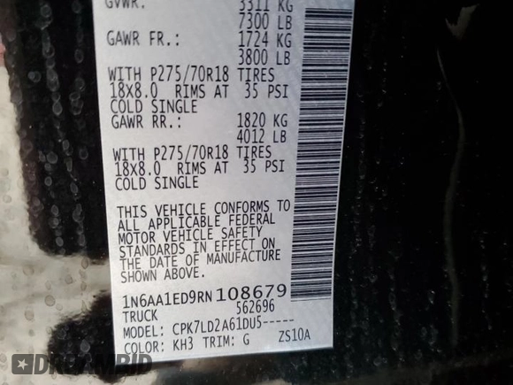 2024 Nissan Titan Pro-4X z VIN 1N6AA1ED9RN108679, wystawiony jako Copart lot #53356715 z przebiegiem 23 038 mil mil oraz Szkoda całkowita • Salvage title. Historia ofert i sprzedaży dostępna na DreamBid. Obrazek 15.