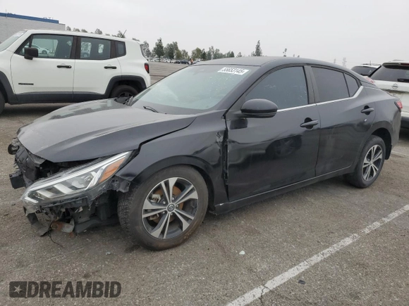 2020 Nissan Sentra SV with VIN 3N1AB8CV2LY220192, listed as a Copart auction lot 55653145 with 37,621 mi miles and Salvage Title. Bid and sale history available at carsss.com. Image 1.