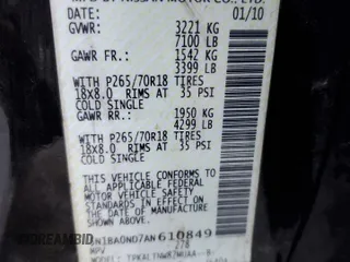 2010 Nissan Armada SE z VIN 5N1BA0ND7AN610849, wystawiony jako Copart lot #41837545 z przebiegiem 160 828 mil mil oraz Szkoda całkowita • Salvage title. Historia ofert i sprzedaży dostępna na DreamBid. Obrazek 13.